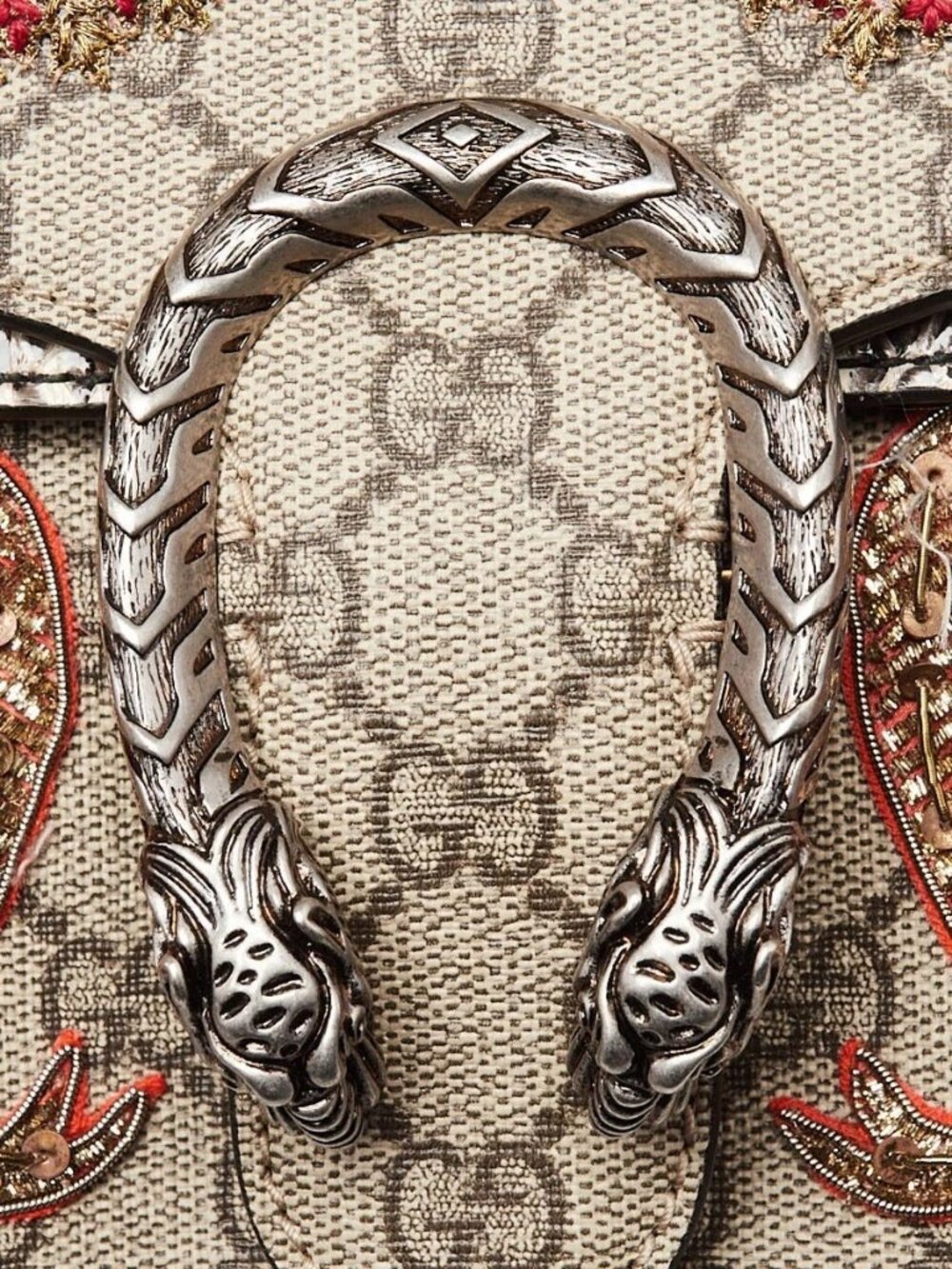 Gucci Beige GG Supreme Coated Canvas and Python Embroidered Dionysus Small - Picture 6 of 12